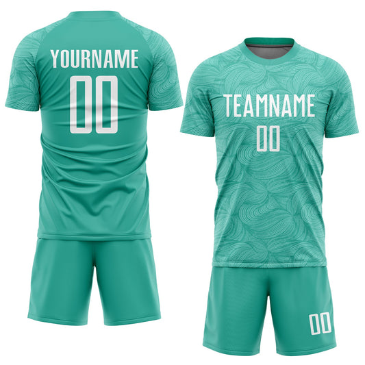 Maxcorners Custom Aqua White Sublimation Soccer Uniform Jersey LM2605