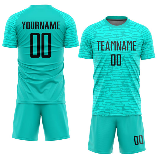 Maxcorners Custom Aqua Black Sublimation Soccer Uniform Jersey LM2605