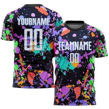 Maxcorners Custom Graffiti Pattern White-Light Blue Sublimation Soccer Uniform Jersey LM2605