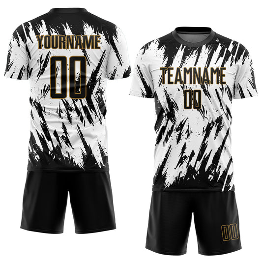 Maxcorners Custom White Black-Old Gold Sublimation Soccer Uniform Jersey LM2605