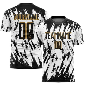 Maxcorners Custom White Black-Old Gold Sublimation Soccer Uniform Jersey LM2605