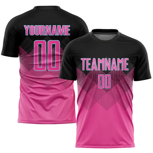 Maxcorners Custom Pink Black-LIght Blue Gradient Square Shape Sublimation Soccer Uniform Jersey LM2605