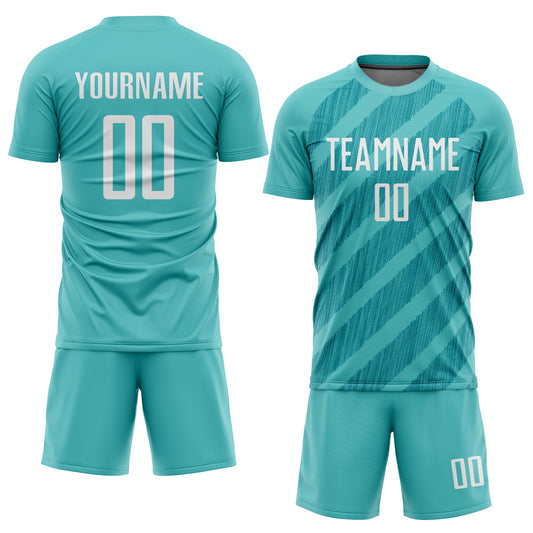 Maxcorners Custom Aqua White Elite Sublimation Soccer Uniform Jersey LM2605