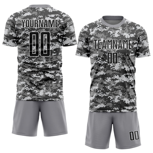Maxcorners Custom Camo Black-Gray Sublimation Salute To Service Soccer Uniform Jersey LM2605