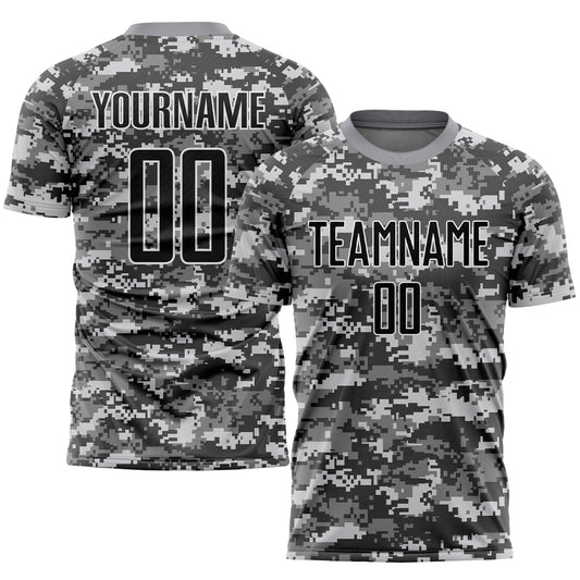 Maxcorners Custom Camo Black-Gray Sublimation Salute To Service Soccer Uniform Jersey LM2605