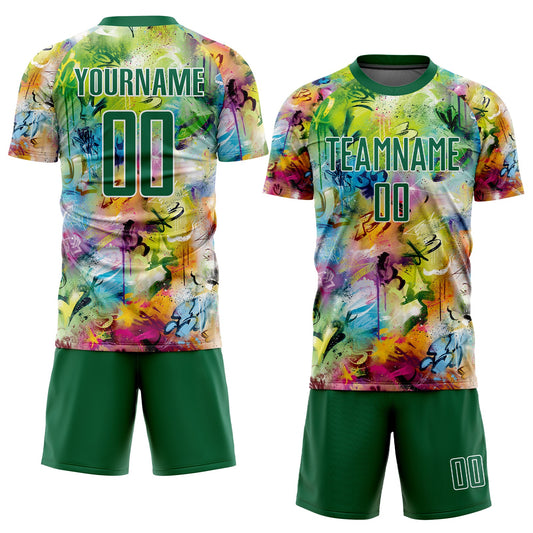 Maxcorners Custom Graffiti Pattern Kelly Green-White Sublimation Soccer Uniform Jersey LM2605