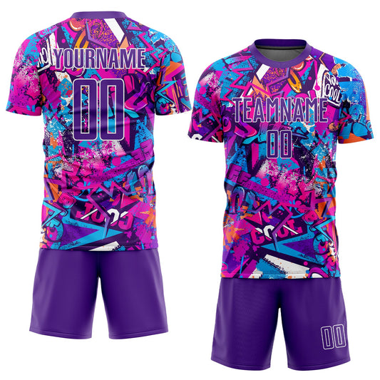 Maxcorners Custom Graffiti Pattern Purple-White Sublimation Soccer Uniform Jersey LM2605