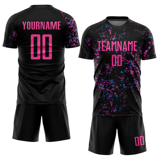 Maxcorners Custom Black Pink-Light Blue Sublimation Soccer Uniform Jersey LM2605