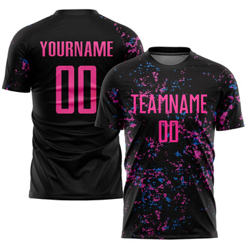 Maxcorners Custom Black Pink-Light Blue Sublimation Soccer Uniform Jersey LM2605