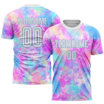 Maxcorners Custom Tie Dye White-Light Blue Sublimation Soccer Uniform Jersey LM2605