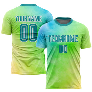 Maxcorners Custom Tie Dye Teal-White Sublimation Soccer Uniform Jersey LM2605