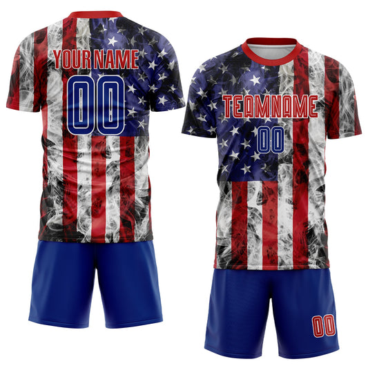 Maxcorners Custom White Royal-Red American Flag Fashion Sublimation Soccer Uniform Jersey LM2605