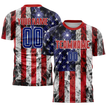 Maxcorners Custom White Royal-Red American Flag Fashion Sublimation Soccer Uniform Jersey LM2605