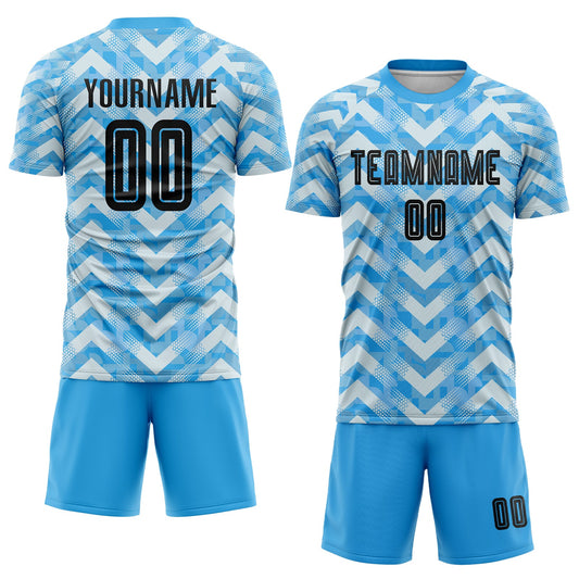 Maxcorners Custom Light Blue Black-White Home Sublimation Soccer Uniform Jersey LM2605