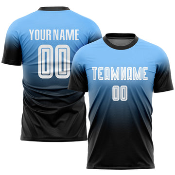 Maxcorners Custom Powder Blue White-Black Sublimation Fade Fashion Soccer Uniform Jersey LM2605