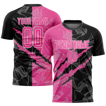 Maxcorners Custom Graffiti Pattern Pink Black-White Scratch Sublimation Soccer Uniform Jersey LM2605