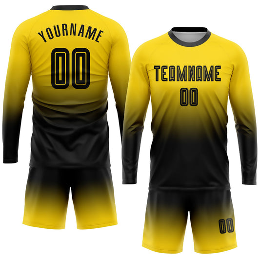 Maxcorners Custom Gold Black Sublimation Long Sleeve Fade Fashion Soccer Uniform Jersey LM2605