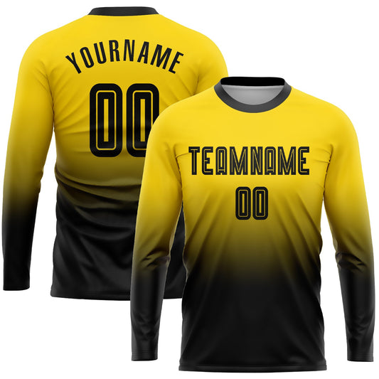Maxcorners Custom Gold Black Sublimation Long Sleeve Fade Fashion Soccer Uniform Jersey LM2605
