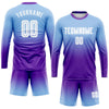 Maxcorners Custom Light Blue White-Purple Sublimation Long Sleeve Fade Fashion Soccer Uniform Jersey LM2605