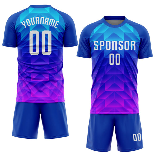 Maxcorners Custom Royal White Light Blue-Hot Pink Sublimation Soccer Uniform Jersey LM2605
