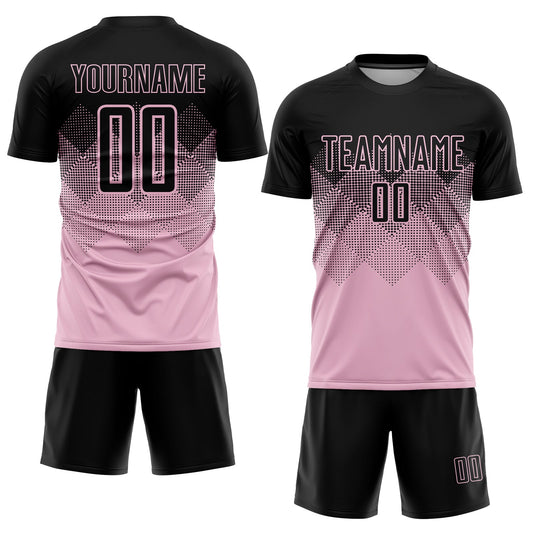 Maxcorners Custom Light Pink Black Sublimation Soccer Uniform Jersey LM2605