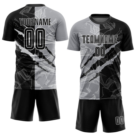 Maxcorners Custom Graffiti Pattern Black-Gray Scratch Sublimation Soccer Uniform Jersey LM2605
