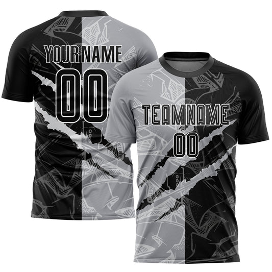 Maxcorners Custom Graffiti Pattern Black-Gray Scratch Sublimation Soccer Uniform Jersey LM2605