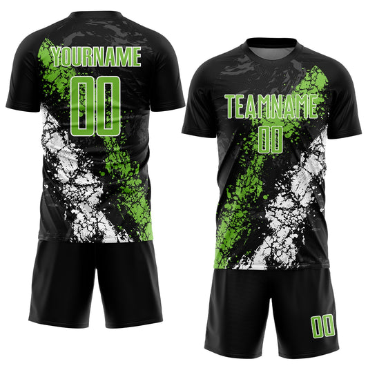 Maxcorners Custom Black Neon Green-White Sublimation Soccer Uniform Jersey LM2605