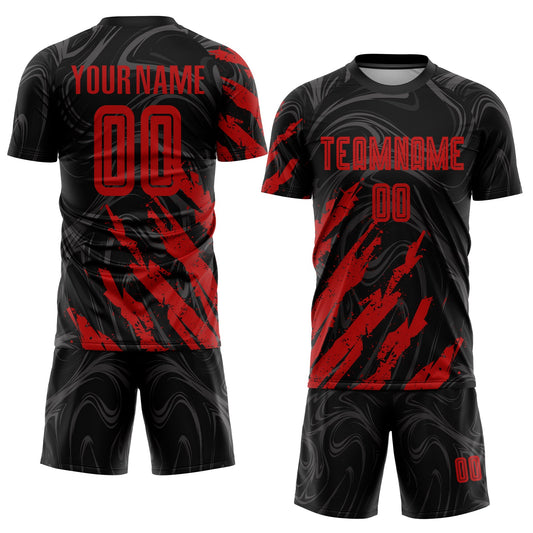 Maxcorners Custom Black Red Sublimation Soccer Uniform Jersey LM2605