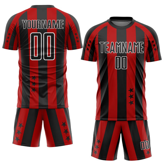 Maxcorners Custom Red Black-White Stars And Stripes Sublimation Soccer Uniform Jersey LM2605