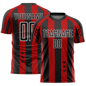 Maxcorners Custom Red Black-White Stars And Stripes Sublimation Soccer Uniform Jersey LM2605
