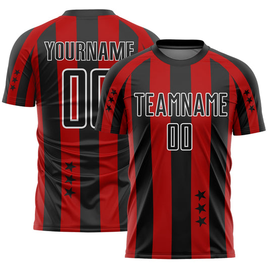 Maxcorners Custom Red Black-White Stars And Stripes Sublimation Soccer Uniform Jersey LM2605