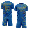 Maxcorners Custom Blue Gold Lines Sublimation Soccer Uniform Jersey LM2605