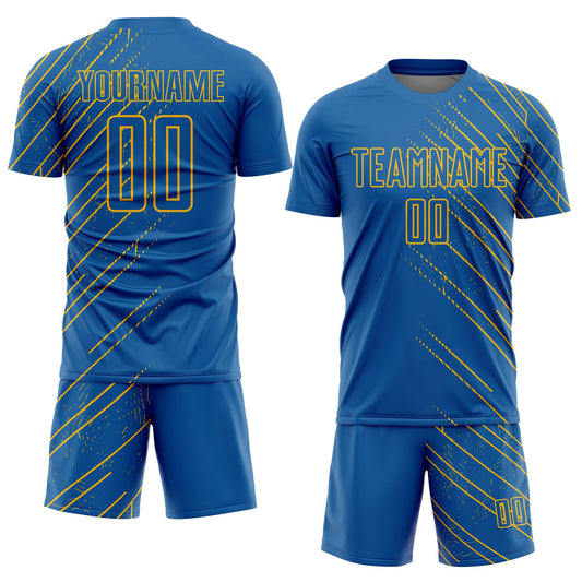 Maxcorners Custom Blue Gold Lines Sublimation Soccer Uniform Jersey LM2605