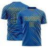 Maxcorners Custom Blue Gold Lines Sublimation Soccer Uniform Jersey LM2605