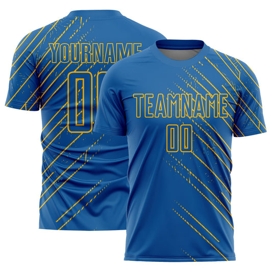 Maxcorners Custom Blue Gold Lines Sublimation Soccer Uniform Jersey LM2605