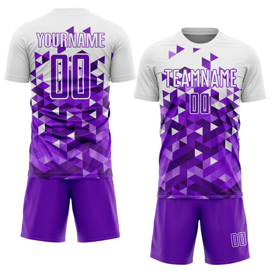 Maxcorners Custom Purple White Geometric Pattern Sublimation Soccer Uniform Jersey LM2605