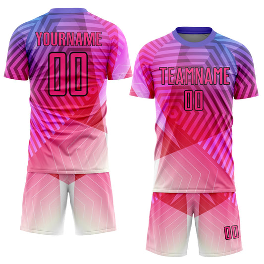 Maxcorners Custom Purple Pink-Black Geometric Shapes Sublimation Soccer Uniform Jersey LM2605