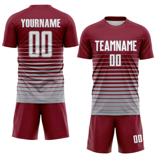 Maxcorners Custom Crimson White-Gray Gradient Pinstripe Sublimation Soccer Uniform Jersey LM2605