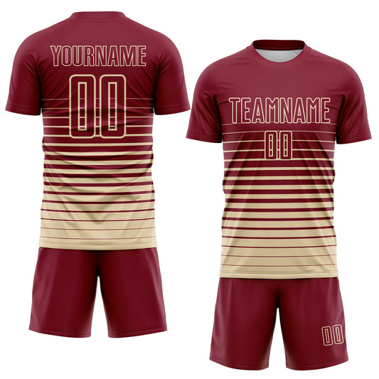 Maxcorners Custom Crimson Cream Gradient Pinstripe Sublimation Soccer Uniform Jersey LM2605