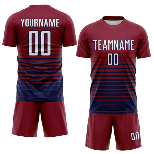Maxcorners Custom Crimson White-Navy Gradient Pinstripe Sublimation Soccer Uniform Jersey LM2605