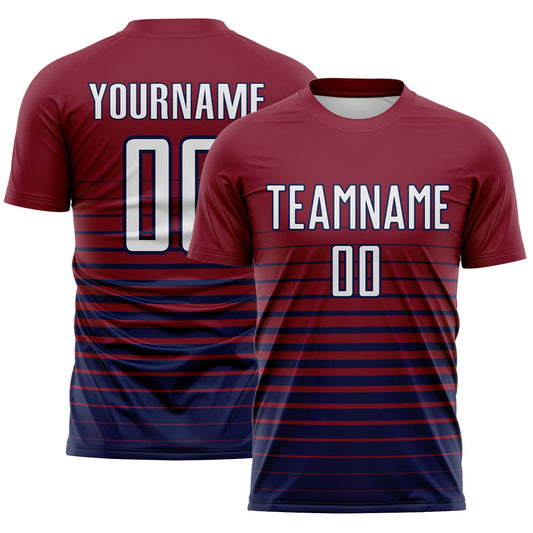Maxcorners Custom Crimson White-Navy Gradient Pinstripe Sublimation Soccer Uniform Jersey LM2605