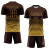 Maxcorners Custom Brown Old Gold Gradient Pinstripe Sublimation Soccer Uniform Jersey LM2605