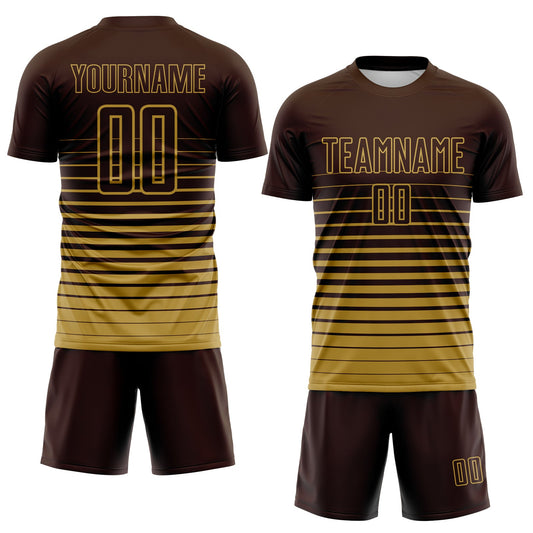 Maxcorners Custom Brown Old Gold Gradient Pinstripe Sublimation Soccer Uniform Jersey LM2605