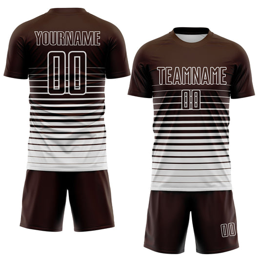 Maxcorners Custom Brown White Gradient Pinstripe Sublimation Soccer Uniform Jersey LM2605
