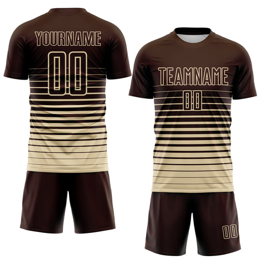 Maxcorners Custom Brown Cream Gradient Pinstripe Sublimation Soccer Uniform Jersey LM2605