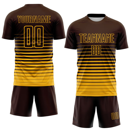 Maxcorners Custom Brown Gold Gradient Pinstripe Sublimation Soccer Uniform Jersey LM2605