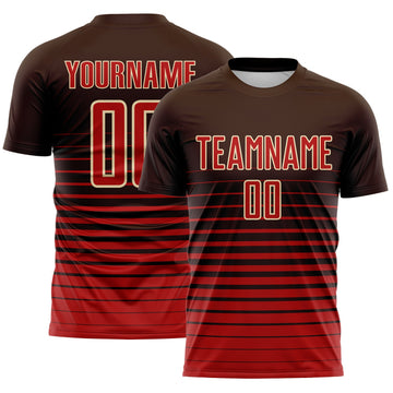 Maxcorners Custom Brown Red-Cream Gradient Pinstripe Sublimation Soccer Uniform Jersey LM2605