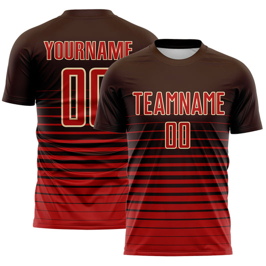 Maxcorners Custom Brown Red-Cream Gradient Pinstripe Sublimation Soccer Uniform Jersey LM2605