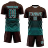 Maxcorners Custom Brown Teal-White Gradient Pinstripe Sublimation Soccer Uniform Jersey LM2605